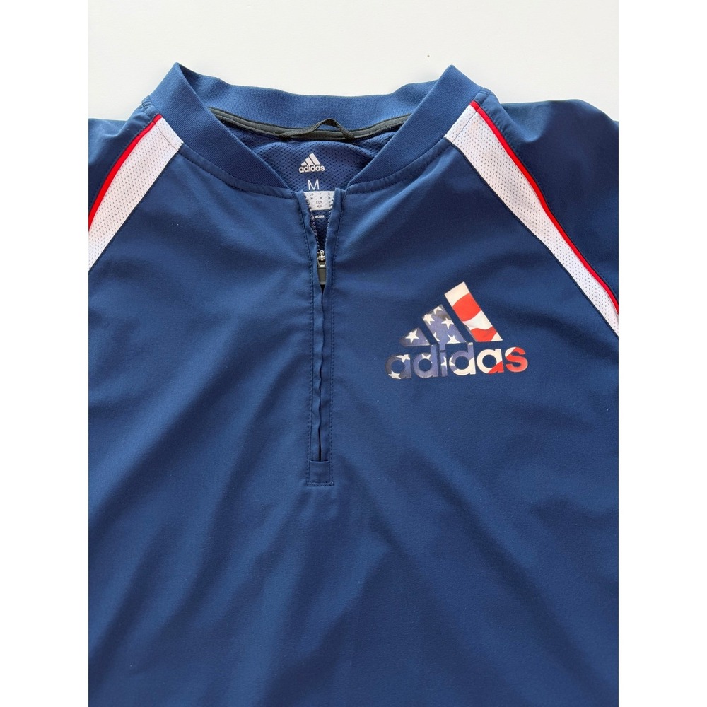Adidas‎ Men Short Sleeve Quarter Zip Pullover Shirt Navy White Red Logo Size M